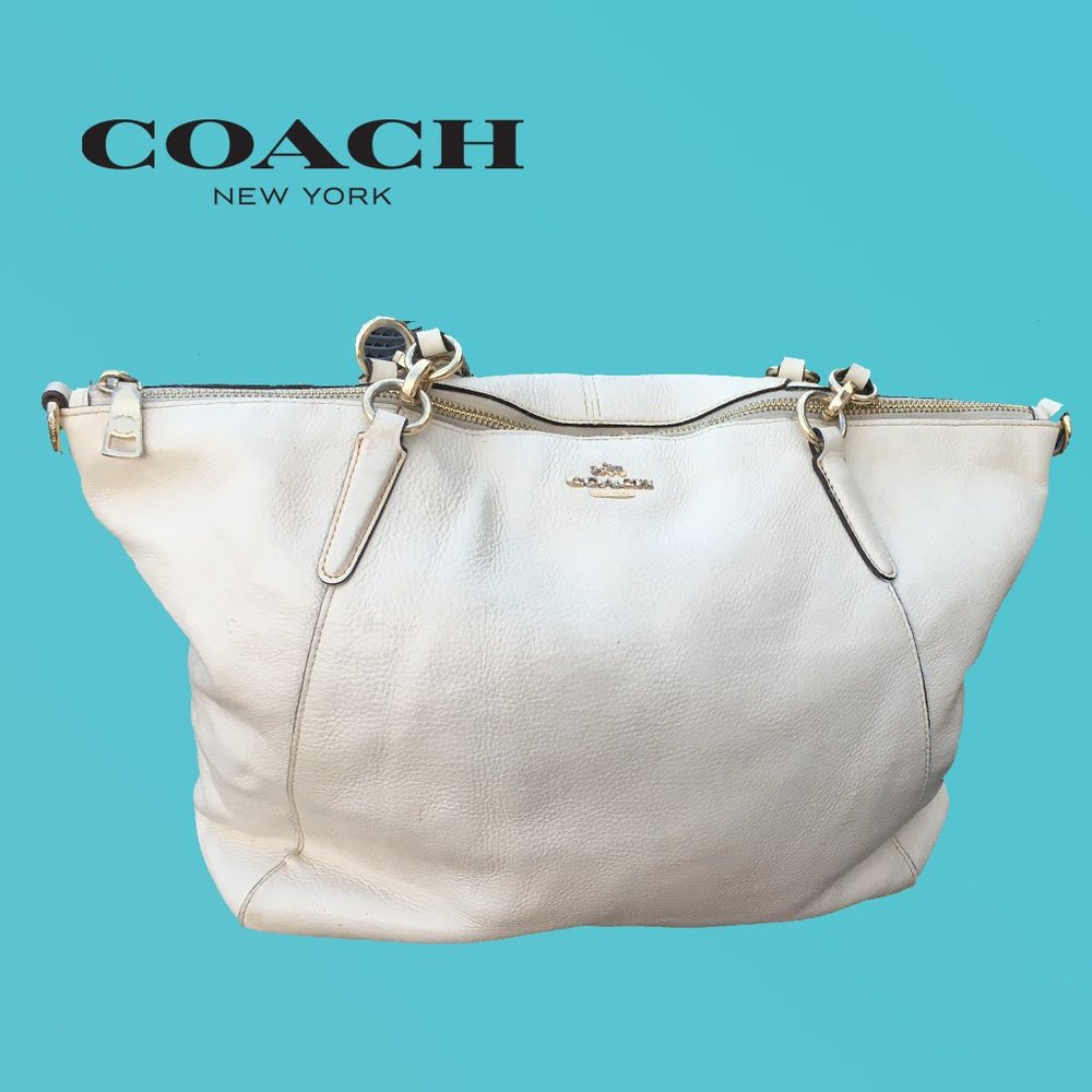Coach Kelsey Satchel Ivory Pebble Leather